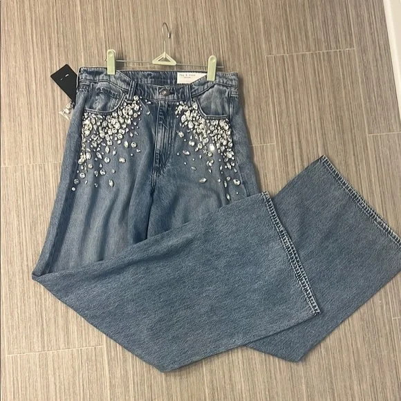 rag & bone Light Blue Embellished Flare Jeans - Picture 4 of 11